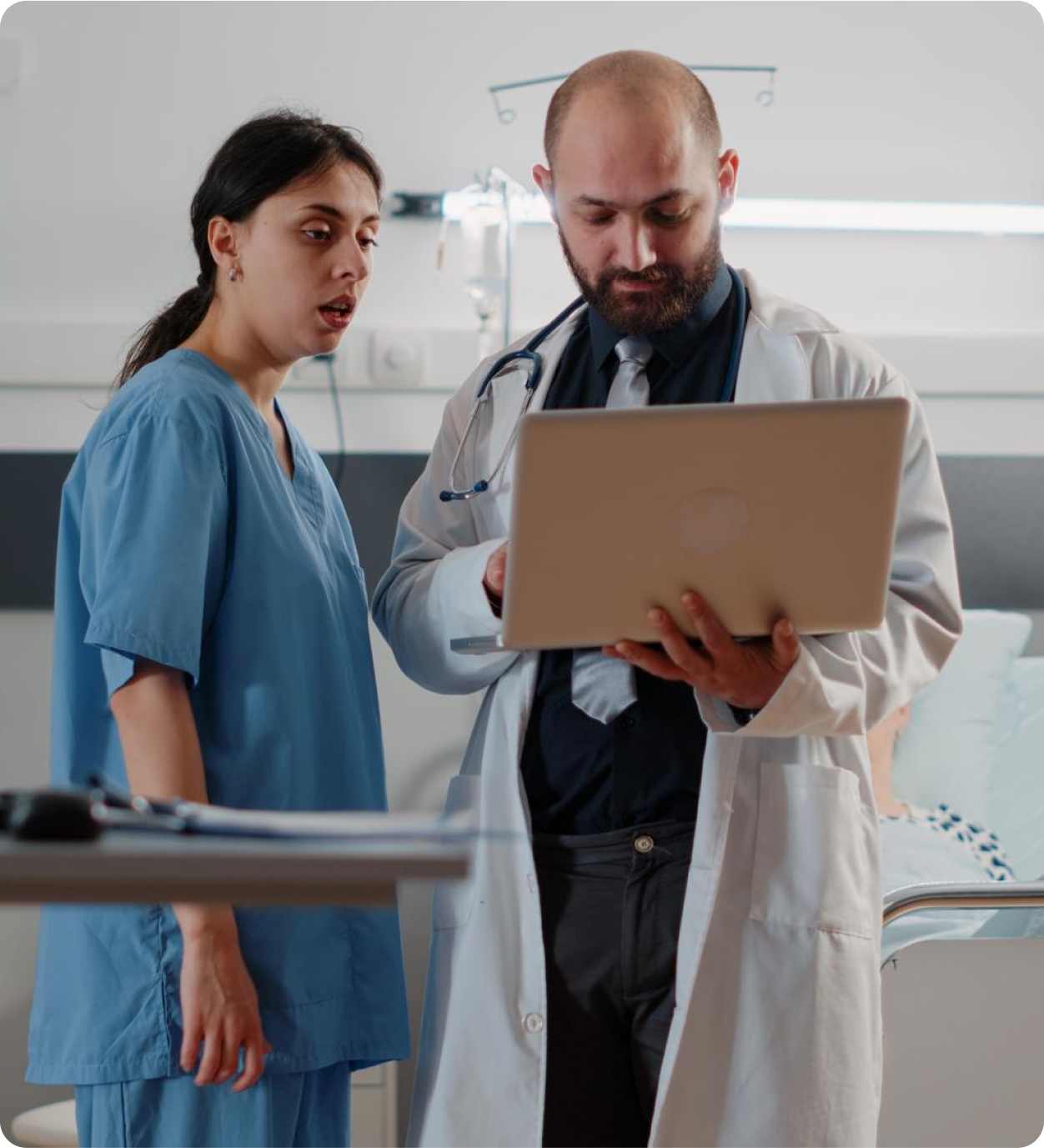 Medical professionals reviewing compliance and security